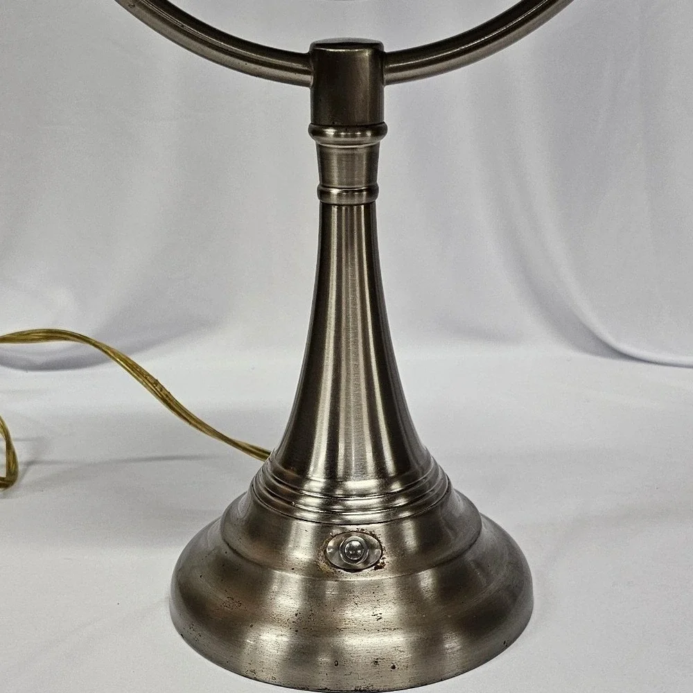 Vintage Lighted Makeup Mirror Brushed Nickel Double Sided Swivel Pedestal Vanity